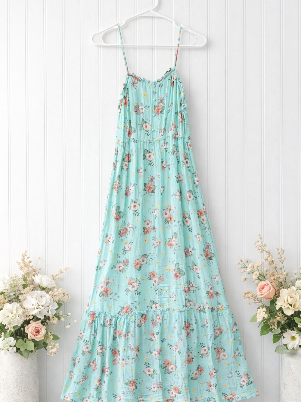 Light Aqua Floral Maxi Dress